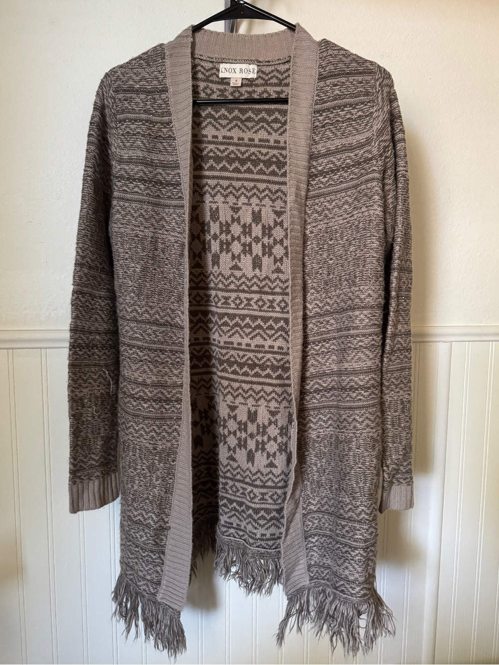 Knox Rose Taupe Patterned Open-Front Cardigan Sweater
